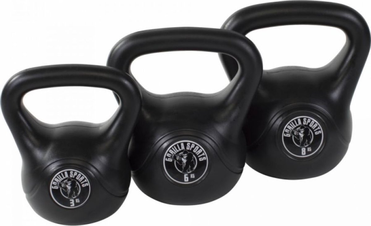 Voordeelset kettlebells 3, 6 en 8 kg kunststof