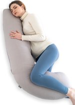 Vivid Green Zwangerschapskussen (J-vorm) - Voedingskussen - Zijslaapkussen - Body pillow - Lichaamskussen - Borstvoedingskussen - Grijs