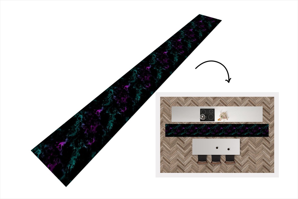 KitchenYeah Keukenloper - Keukenmat - Ruimte - Marmer - Patroon - Sterrenhemel - 480x60 cm - Keuken vloerkleed Multicolor