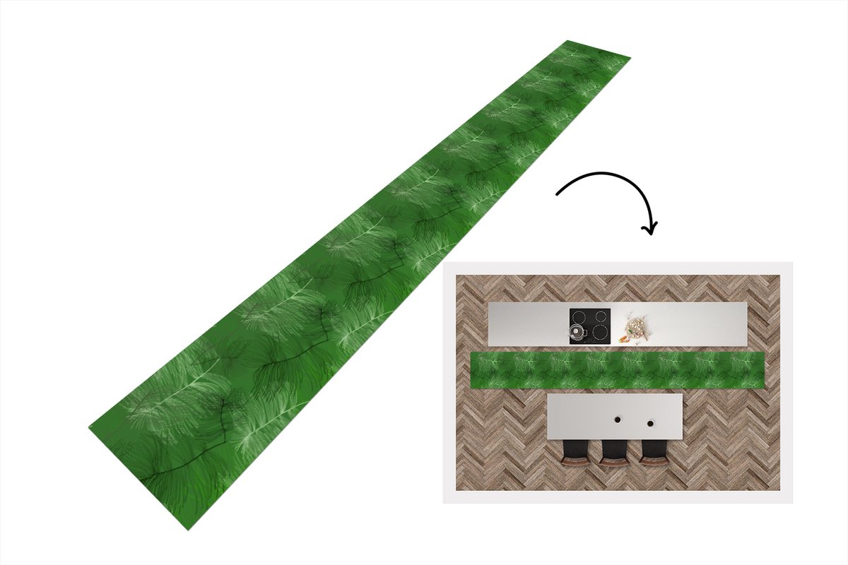 KitchenYeah Keukenloper - Keukenmat - Patronen - Bladeren - Groen - 480x60 cm - Keuken vloerkleed Multicolor