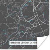 Poster Stadskaart – Grijs - Kaart – Ottignies Louvain la Neuve – België – Plattegrond - 30x30 cm