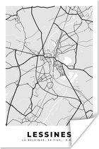 Affiche Plan de Ville – Carte – België – Zwart Wit – Lessines – Carte - 20x30 cm