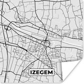 Poster Zwart Wit – België – Plattegrond – Stadskaart – Kaart – Izegem - 50x50 cm