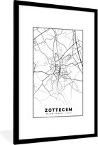 Fotolijst incl. Poster Zwart Wit- Zwart Wit – België – Plattegrond – Stadskaart – Kaart – Zottegem - 80x120 cm - Posterlijst