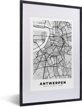 Fotolijst incl. Poster Zwart Wit- Zwart Wit – België – Plattegrond – Stadskaart – Kaart – Antwerpen - 40x60 cm - Posterlijst