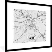 Cadre photo avec poster Zwart Wit- België - Diest - Plan de la ville - Carte - Zwart Wit - Carte - 40x40 cm - Cadre pour poster