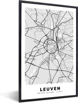 Fotolijst incl. Poster Zwart Wit- Zwart Wit – België – Plattegrond – Stadskaart – Kaart – Leuven - 40x60 cm - Posterlijst