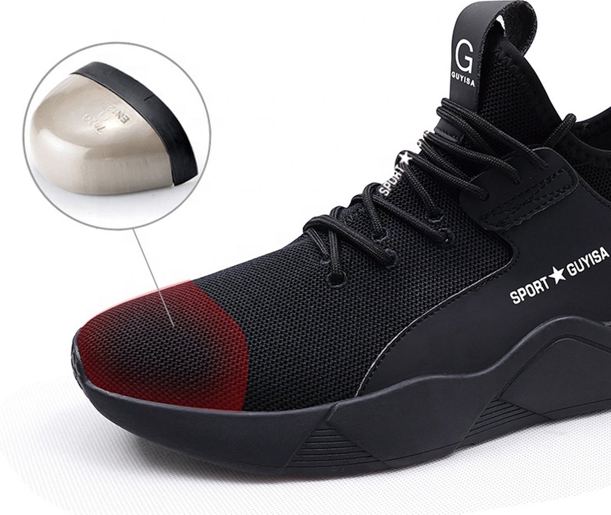 Werkschoenen - Sneakers - Veiligheidsschoenen - Stalen Neus - Zwart Rood - Maat 43