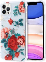 Siliconen Hoesje met bloemenprint Geschikt voor iPhone 11 Pro Max Rozen – Transparant