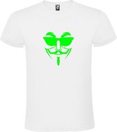 Wit T shirt met print van " Vendetta " print Neon Groen size M