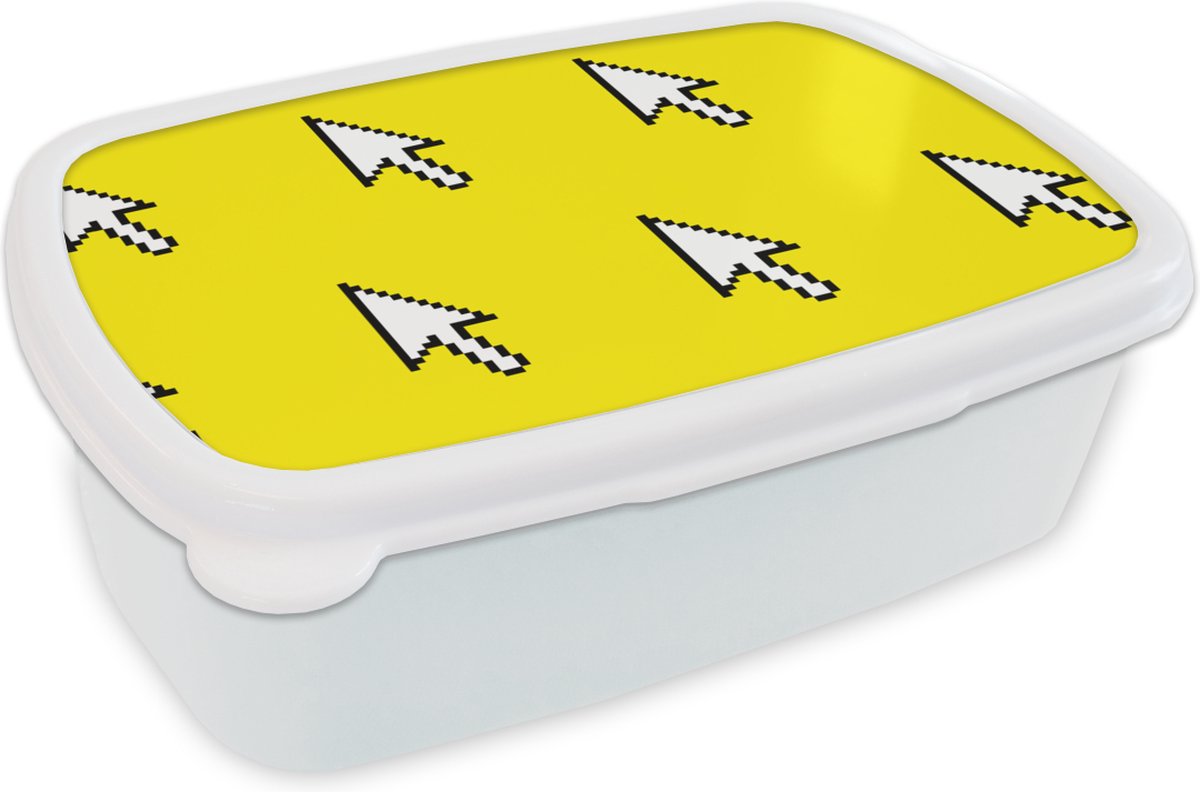 Broodtrommel Wit - Lunchbox - Brooddoos - Muis - Patronen - Computer - 18x12x6 cm - Volwassenen