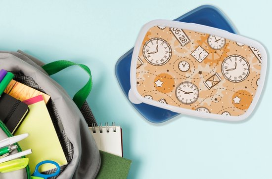 Lunch box Blauw - Lunch box - Boîte à pain - Motifs - Klok - Sablier - 18x12x6 cm - Enfants - Garçon