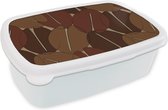 Broodtrommel Wit - Lunchbox - Brooddoos - Koffiebonen - Patronen - Coffee - 18x12x6 cm - Volwassenen