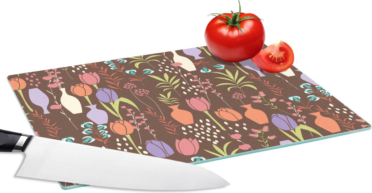 Glazen Snijplank - 28x20 - Bloemen - Vaas - Patronen - Snijplanken Glas