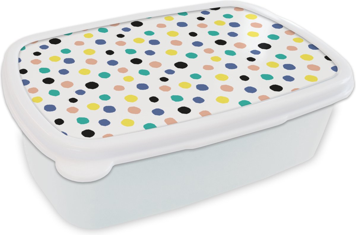 Broodtrommel Wit - Lunchbox - Brooddoos - Stippen - Patronen - Geel - 18x12x6 cm - Volwassenen