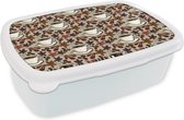 Broodtrommel Wit - Lunchbox - Brooddoos - Koffie - Kaneel - Patronen - 18x12x6 cm - Volwassenen