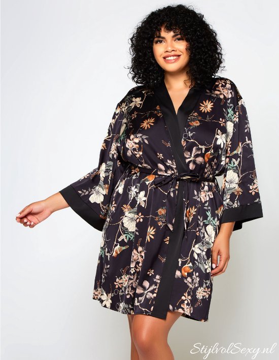 Kimono Luxe en satin noir à manches larges| Taille 40/42 | Badjas Femme -  Robe de... | bol