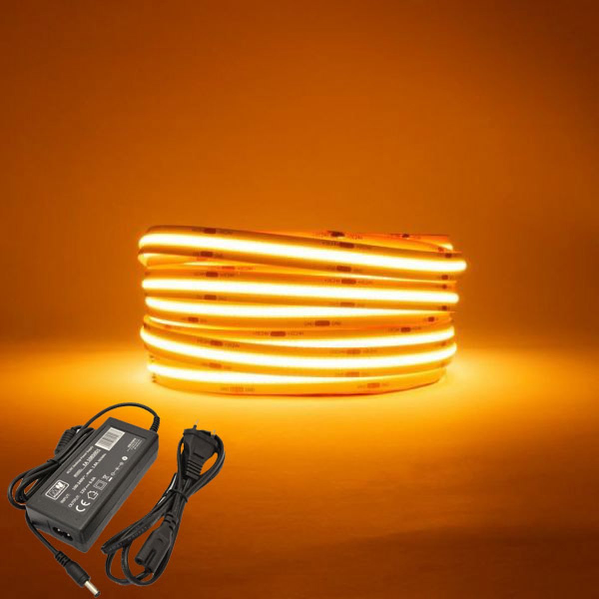 LED Strip COB - 5 meter - Complete set - 2200k - Amber Goud Licht- 320LED/m -