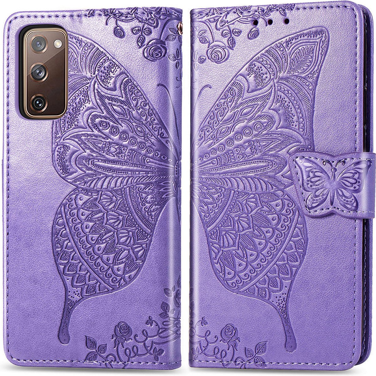 Bookcase geschikt voor Samsung Galaxy S20 FE - Paars - Vlinder - Portemonnee Hoesje