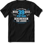 39 Jaar Legend - Feest kado T-Shirt Heren / Dames - Wit / Blauw - Perfect Verjaardag Cadeau Shirt - grappige Spreuken, Zinnen en Teksten. Maat 3XL