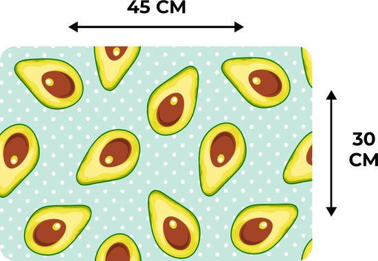 Set de table - Napperons en plastique - Avocat - Motifs - Pois - 45x30 cm - 6 pièces - Résistant à la chaleur - Antidérapant - Sous-couche - Amovible