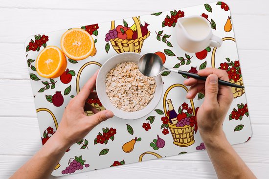 Set de Table - Napperons en Plastique - Panier - Fruits - Motifs - 45x30 cm - 6 pièces - Résistant à la Chaleur - Antidérapant - Pad - Amovible