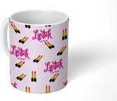 Mok - Koffiemok - Lippenstift - Make Up - Roze - Patroon - Mokken - 350 ML - Beker - Koffiemokken - Theemok