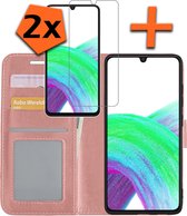 Hoesje Geschikt voor Samsung A33 Hoes Bookcase Flipcase Book Cover Met 2x Screenprotector - Hoes Geschikt voor Samsung Galaxy A33 Hoesje Book Case - Rosé goud