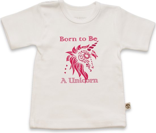 Wooden Buttons - T Shirt Baby - Eenhoorn - Unicorn - Wit - Maat 86