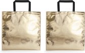 2x stuks draagtassen/schoudertassen in opvallende metallic gouden kleur 45 x 44 x cm