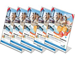 5 pack | Folderstandaard | l-standaard A5 formaat staand | Menukaarthouder | acryl L standaard |  acryl kaarthouder | menustandaard A5 van duurzaam acrylaat