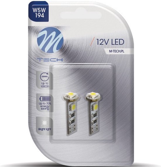 M- Tech LED W5W 12V - Premium - 3x Diode Led - Canbus - Wit - Set