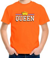 Queen met kroon t-shirt - oranje - kinderen - koningsdag / EK/WK outfit / kleding 146/152