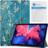 Tablet hoes & 2-Pack Screenprotector geschikt voor Lenovo Tab P11 - 11 Inch - Auto Wake/Sleep functie - Witte Bloesem