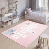 Tapiso Baby Vloerkleed Roze Wit Sterren Modern Kinderkamer Tapijt Maat- 180x250