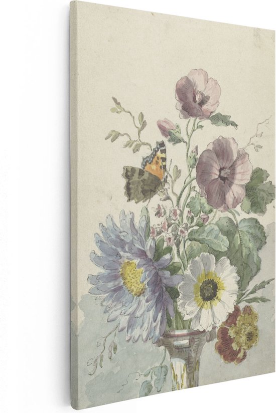 Artaza Canvas Schilderij Boeket Bloemen met een Vlinder - Willem van Leen - 40x60 - Poster Foto op Canvas - Canvas Print