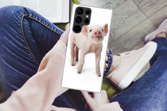 Telefoonhoesje Geschikt voor Samsung Galaxy S22 Ultra hoesje - Varken - Dieren - Wit - Siliconen Telefoonhoesje