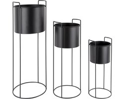 Present Time Plantenpot set Essence - IJzer Zwart - Rond - 80xØ28 cm & 28xØ23 cm & 50xØ19 cm - Scandinavisch