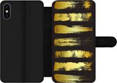 Bookcase Geschikt voor iPhone X telefoonhoesje - Gouden strepen op een zwarte achtergrond - Met vakjes - Wallet case met magneetsluiting