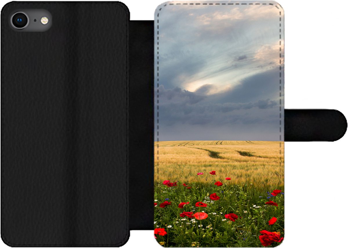 Bookcase Geschikt voor iPhone 8 telefoonhoesje - Bloemen - Tarwe - Wolken - Met vakjes - Wallet case met magneetsluiting