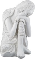 Relaxdays Boeddha beeld - gekanteld hoofd - 60 cm - tuinbeeld - polyresin - zenbeeld - wit
