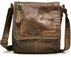 HillBurry Crossbodytas met Omslag Taupe (kleiner formaat) - 6212/w-3069S - Soepel en Sterk Kwaliteitsleer - (bxhxd) 20cm x 22cm x 5cm