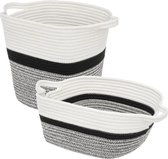 Set van 2x stuks opbergmanden met hengsels 14 en 29 liter grijs/zwart/wit van gevlochten touw