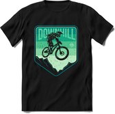 Downhill | TSK Studio Mountainbike kleding Sport T-Shirt | Zeeblauw - Groen | Heren / Dames | Perfect MTB Verjaardag Cadeau Shirt Maat XL