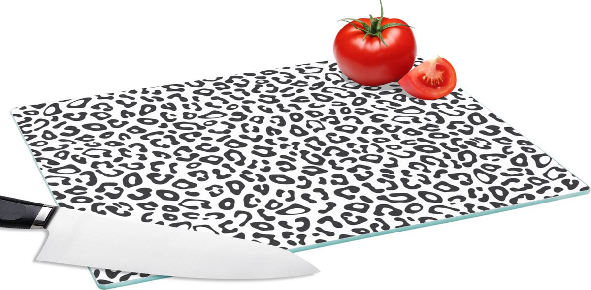 Glazen Snijplank - 39x28 - Design - Panterprint - Zwart - Wit - Patronen - Snijplanken Glas