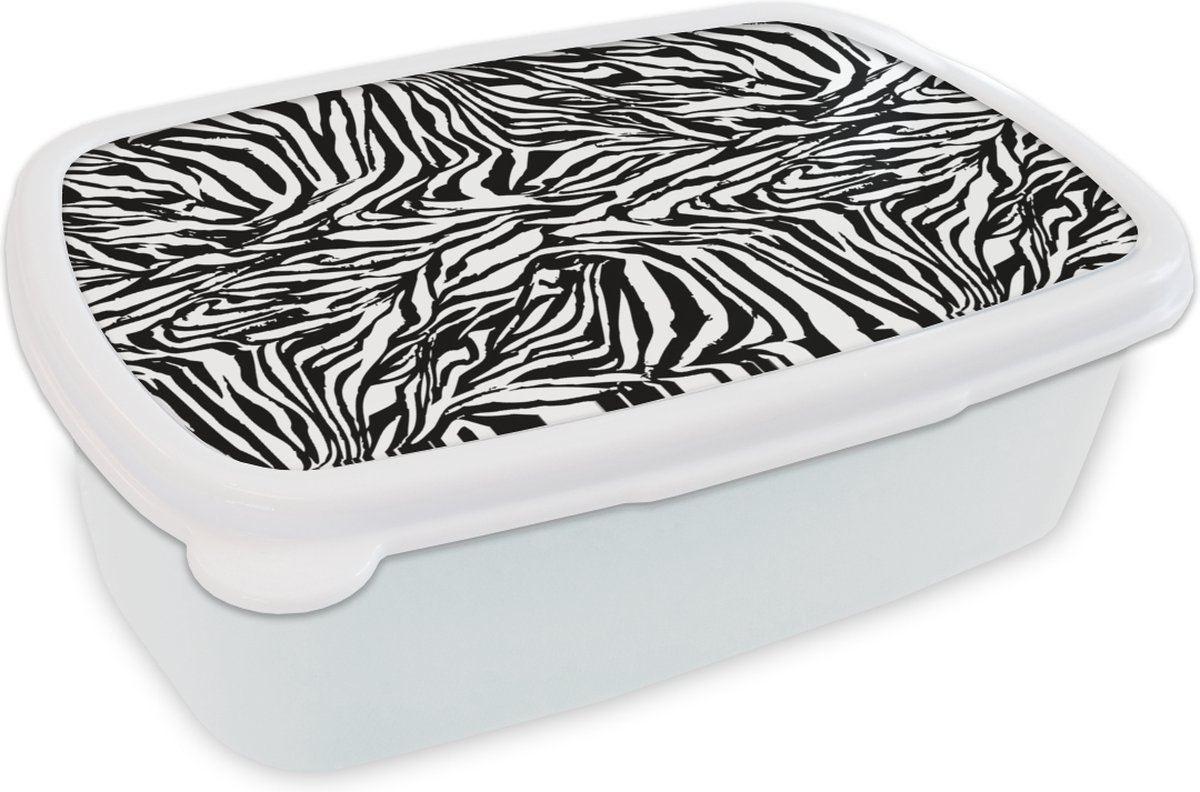 Broodtrommel Wit - Lunchbox - Brooddoos - Patroon - Zebra - Vacht - 18x12x6 cm - Volwassenen