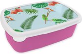 Broodtrommel Roze - Lunchbox - Brooddoos - Patronen - Planten - Jungle - Bloemen - 18x12x6 cm - Kinderen - Meisje