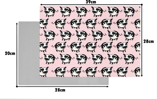 Planche à découper en Verres - 39x28 - Vache - Rose - Motifs - Planches à découper en Glas