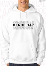 KENDE DA? heren hoodie - Wit - Maat XXL - Lange mouwen - Met capuchon en steekzakken - Regular Fit - Grappige teksten - Leuke hoodies | truien | sweaters - Humor - Quotes - Kwoots