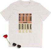 T Shirt Heren - Blijf Kalm, Drink Bier - Korte Mouw - Wit - Maat M